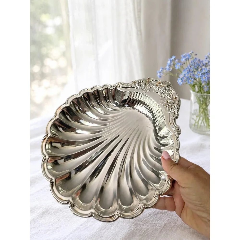 Vintage Silverplate Shell Serving Dish Ornate Scallop Bowl 11 Inches